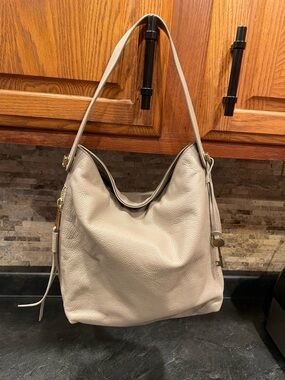 Fossil Cream Pebbled Leather Hobo Bag